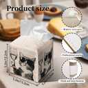 Funny Cat Tissue Box Cover, Coffee Station Wine Bar Decor, Black and White Cat Cube Case Organizer Facial Tissues for Bathroom Tabletop Kitchen Office Decorative, 5.2" PU Leather.