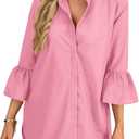 LYANER Women's Flare Long Sleeve Stand Collar Button Down Blouse Shirt Top (Pink, M)