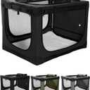 36 Inch Collapsible Travel Dog Crate for Medium Large Dogs, Portable Dog Crate 4-Door Foldable Soft Kennel with Durable Mesh Windows for Indoor & Outdoor Travel, with Storage Bag,Black