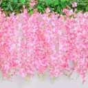 60 Branches Wisteria Hanging Flowers Pink Artificial Wisteria Hanging Flowers Garlands Vine for Wedding Arch Party Ceremony Home Garden Backdrop Wall Decoration (4 Pack)