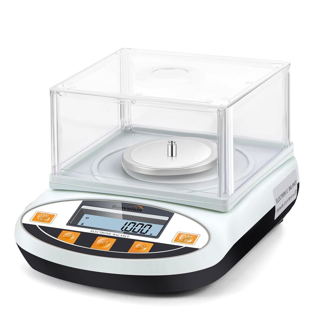 Bonvoisin Analytical Balance 500 gram x 0.001g High Precision Lab Scale Accurate Scientific Laboratory Electronic Scale 1 Milligram Digital Jewelry Weighing Scale with Windshield (500g, 0.001g)