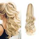Ponytail Extension Clip in Claw 18" Curly Wavy Pony Tails Clip-on Long Hairpiece Jaw for Women Ash Blonde Mix Light Bleach Blonde