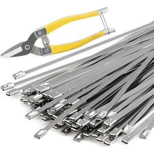 Heavy Duty Stainless Steel Zip Ties, 11.8 Inch 100 Pcs Uv Resistant Metal Cable Ties With Cutting Tool For Machinery, Chain Fence Parts, Barbed Wire Rolls, Outdoor Poultry Fence Repairs, Etc.