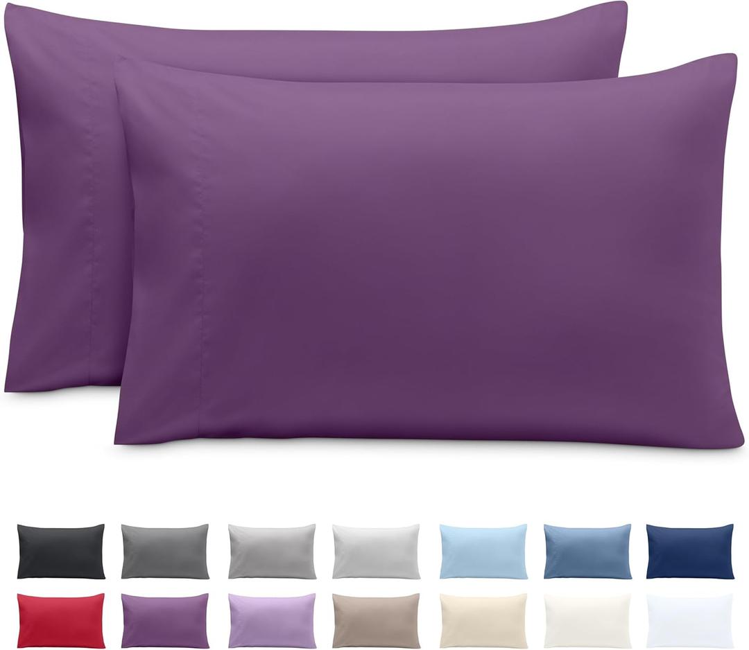 Bare Home Microfiber Pillow Cases - King 20x36 - Cooling Pillowcases - Double Brushed - Easy Care - Envelope Closure (King Pillowcase Set of 2, Plum)