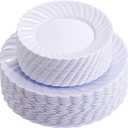 U-QE 100 Pieces White Plastic Plates - Premium White Disposable Plates for Wedding and Party Use Including 50PCS 9 '' Dinner Plate & 50PCS 6.5 '' Dessert Plate