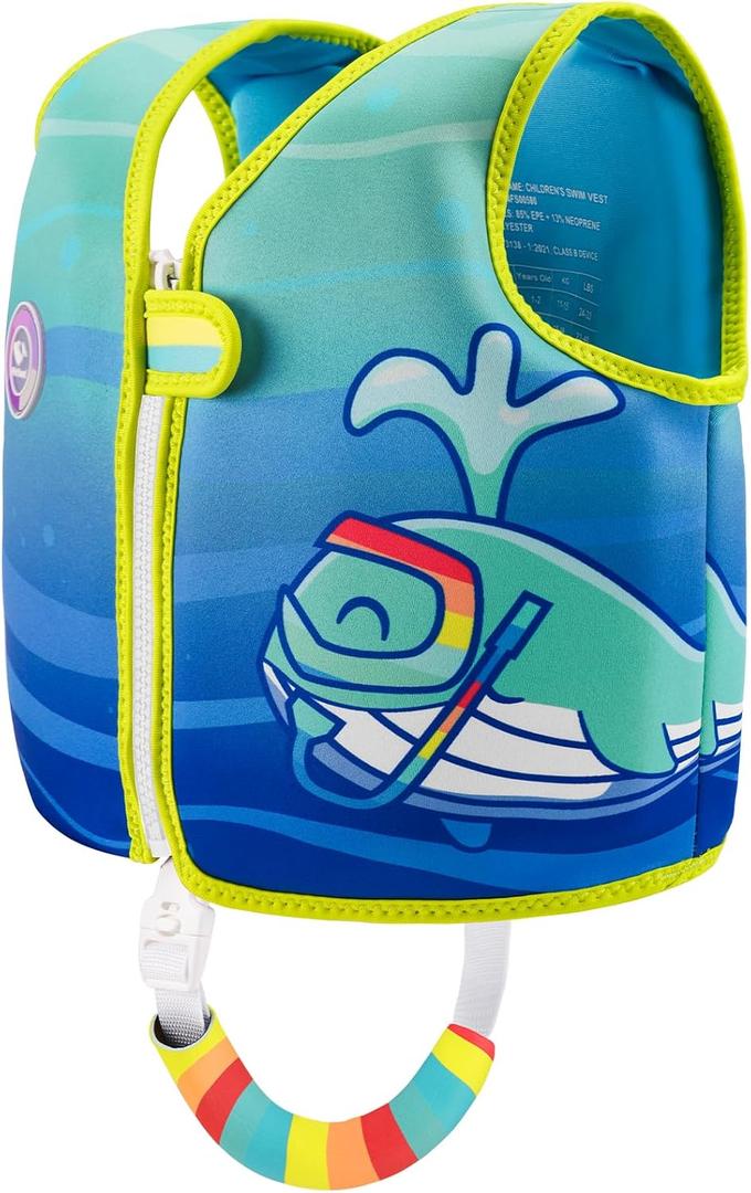 Pottwal Swim Vest for Kids - Swim Jacket for 3-6 Years (40-66LBS) - Puddle Jumper with Adjustable Crotch Strap - Made of Neoprene & EPE - Cyan, L