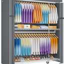 ULIFHOME P8C Max Heavy Duty Clothes Rack（With Extended Width Design） Rolling Clothing Racks for Hanging Clothes with Lockable Wheels，51.2" W x 15.8" D x 80.5" H，Load 700LBS，White Rack with Grey Cover