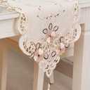 LeLehome 15 Inch X 77 Inch Classic Embroidered Lace Long Table Runner Washable Fabric Table Top Floral Home Party Decoration - Beige Flower