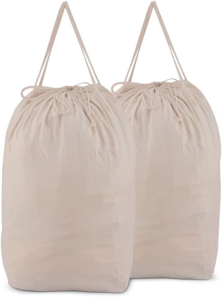 MCleanPin Washable Laundry Bags with Handles,140L Dirty Clothes Storage Bags for Laundry Hamper and Basket with Liner in College Dorm Travel, 2 Pack (Beige), Large