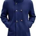 Yousify Mens Trench Coat Double Breasted Stand Collar Overcoat Casual Winter Warm Business Short Pea Coat (Blue, L)