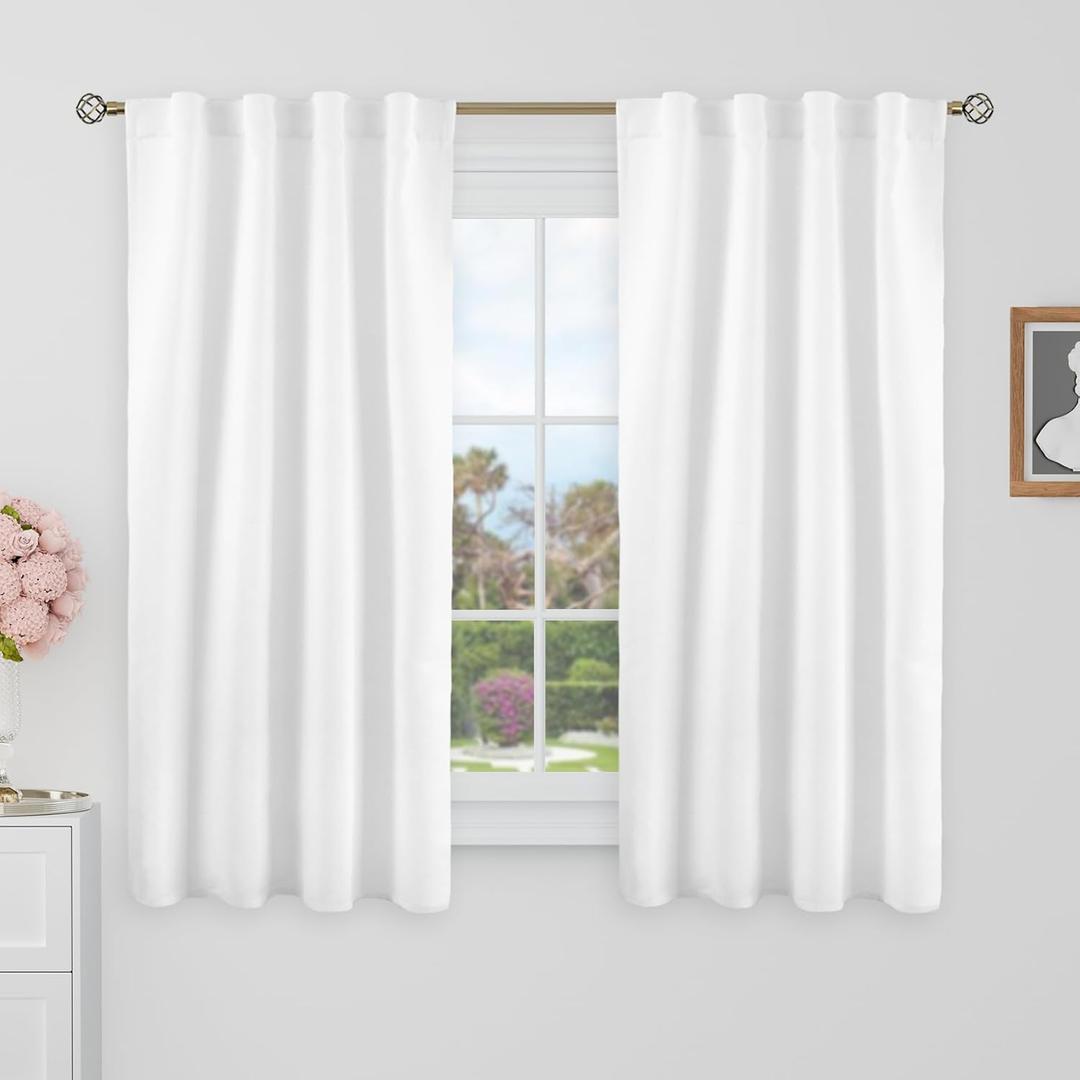 BGment 48 Inch Length Blackout Curtains - 38 x 48 inch Curtains Rod Pocket and Back Tab Thermal Insulated Room Darkening Curtains for Kitchen/Cafe Room, 2 Window Panels, Pure White