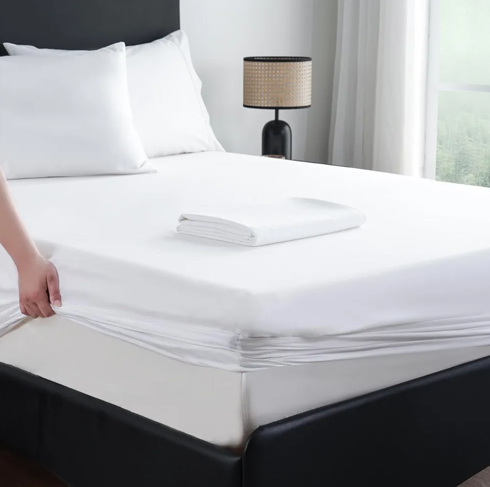 MEISHANG Extra Deep Pocket King Sheets Cotton - 1000 Thread Count Sheets - Fits 18"-24" in Deep Mattress,100% Egyptian Cotton,Sateen Weave, Soft & Breathable - 4 Piece (King, White)