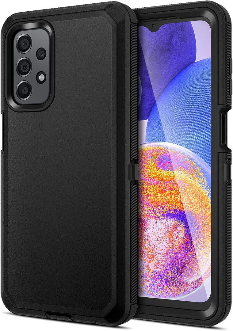 Jiunai for Samsung A23 Case, Shockproof Anti-Dust Heavy Duty Protection Tough Rugged Dual Layer Raised Edge Outdoor Protective Phone Case for Samsung Galaxy A23 5G 2022 (NOT for UW) Black