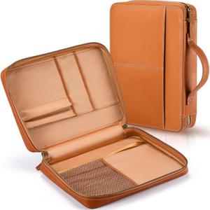 Top Grain Leather Bible Cover for Men Women Buffalo Genuine Leather Bible Case Book Holder Church Bag with Zipper Handle Back Pocket Bookmark Father's Day Religious Gift(Light Brown,Large)