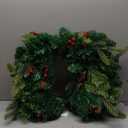 Joiedomi 20” Artificial Christmas Wreath Prelit with 15” Hanger, Decorated with 50 LED Lights, Red Berries, Pine Cones Glitter Pine Needles for Front Door Wall Christmas Decorations (Battery Operated)