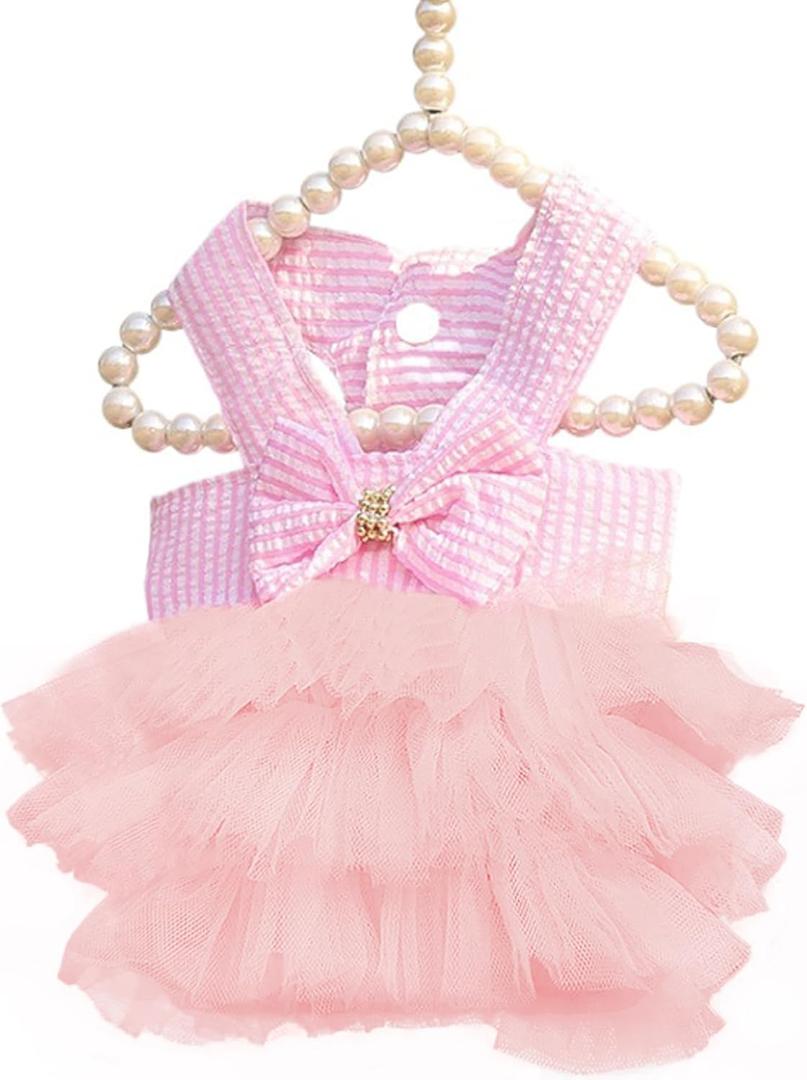 Dog Dresses, Fashion Pet Dog Clothes, Striped Mesh Puppy Dogs Princess Dresses (Pink, Medium)