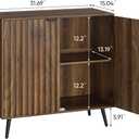 Smuxee Fluted Sideboard Cabinet, Freestanding Walnut Buffet Cabinet with Adjustable Shelf, Wood Storage Cabinet for Living Room, Entryway, Hallway