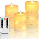 Fanzir Flameless Candles With Remote, Battery Operated Candles LED Candles with string lights Flickering Candles with Timer, 4 5 6 Candle For Seasonal and Festival Celebrations Candles set of 3 (Ivory white - 3 Pack)