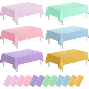 12 Pcs Plastic Pastel Color Tablecloths, 54x108 inch Rectangle Pastel Rainbow Waterproof Disposable Table Covers for Baby Shower Wedding Birthday Party Decoration