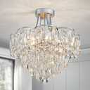 WUZUPS Crystal Chandelier Semi-Flushmount Ceiling Light Modern Lighting Fixture for Bedroom Hallway Entry Kitchen Bathroom, H 19.3" x W 18.3", E12 Base, Silver