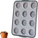 Aichoof 12 Cup Silicone Muffin Pan, Non-Stick Baking Mold w/Steel Frame | Food Grade Silicone, Heat Resistant -40F to 440F, Dishwasher Safe, Grey