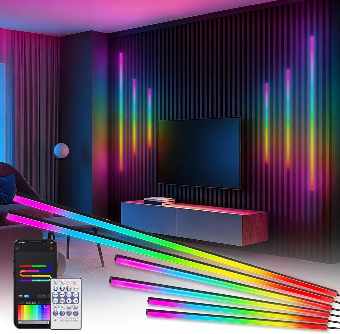 6 Pcs RGB+IC Recessed Lighting Kit Slat Wall Panels, Alexa Smart RGB LED Wall Lights for Acoustic Wood Slat Panel, Color Chasing & Self-Adhesive Recessed Lights for Acoustic Headboards, 2*(25+35+54)in