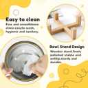 Ceramic Dog and Cat Bowl with Stand, Modern Stone-Effect Ceramic Dog Bowls with Bamboo Stand Non-Slip for Small Medium Dogs, Modern Marble Design, Dishwasher/Microwave Safe (Pink)