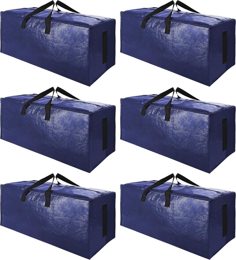 SWEET DOLPHIN 6 Pack Extra Large Moving Bags with Strong Zippers & Carrying Handles, Heavy Duty Storage Tote for Space Saving Moving Storage, Fold Flat, Alternative to Moving Box (Navy Blue)