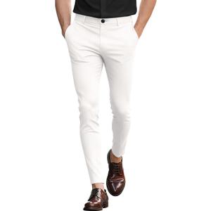 GINGTTO Mens White Pants Casual Dress Pants for Men Slim Fit Stretch Formal Pants Men 30Wx30L (White)