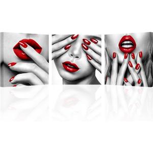 AoArtWZ Black Red Fashion Canvas Wall Art Elegant Woman Picture for Salon Beauty Decoration 12" x 12" x 3pcs