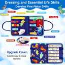 Esjay Toddler Busy Board Montessori Toys for Boys, Sensory Book Educational Activities for Learning Fine Motor Skills, Birthday Gifts for Boys Toddlers, Travel Toys for Airplane Car, Blue Dinosaur