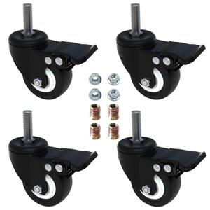 AAGUT 2" Stem Caster Wheels with Brake Lock, Screwed Bolt 3/8"-16 x 1, Swivel Rubber Wheels 4 Pack with Nuts Double Bearings No Noise Castors