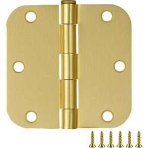 Design House Interior Door Hinges, 3.5 in. x 3.5 in., Rounded, 5/8-in. Radius, Steel, Pre-Lubricated, Door Hardware, Satin Brass, 3-Pack, 181396