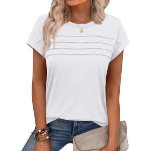 WEESO Womens Summer Tops Trendy 2026 Cap Sleeve T Shirts Crew Neck Pleated Front Beach Vacation Clothes Fashion (X-Large)