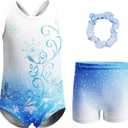 LQSZ Gymnastics Leotards for girls with Gym Shorts Sparkly Ballet Dance Sleeveless Cross-back Toddler Unitards 3-12 Years (5-6 Years, Blue)