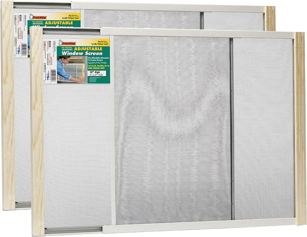 Frost King 2AWS1837 WB Marvin Adjustable Window Screen, 18in High x Fits 21-37in Wide (2 Pack)