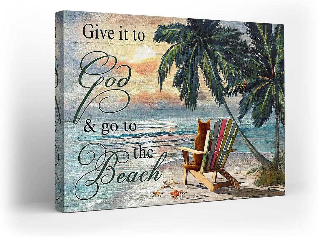 Kuphsod Summer Beach Canvas Wall Art Ocean Coastal Print Painting Sea Landscape Picture Modern Home Artwork Decor For Living Room Kitchen Bathroom Framed Ready To Hang 16x20 Inch (20L" x 16W")