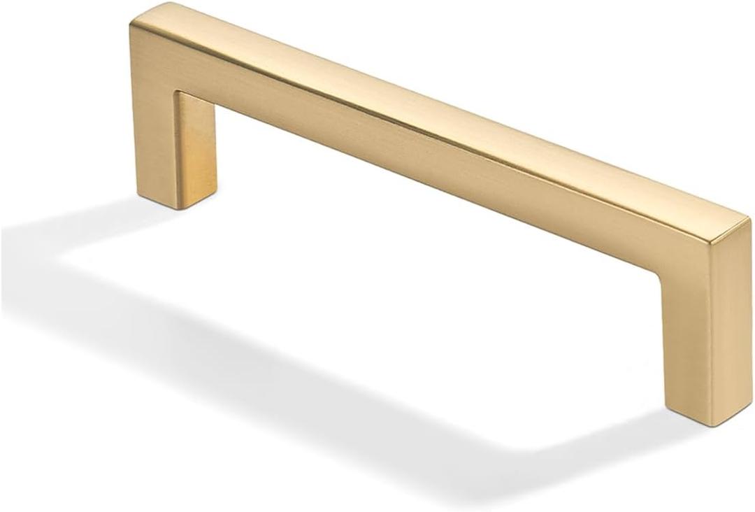 khtumeware 10 Pack 5 inch(128mm) Hole Center Brushed Gold Cabinet Pulls Solid Heavy-Duty Square Matte Gold Cabinet Handles Drawer Pulls Kitchen Cabinet Hardware Kitchen Handle