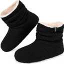 LongBay Womens Warm Curly Fur Bootie Slippers Comfy Plush Fleece Boots Memory Foam House Shoes (9.5-10.5, Black)