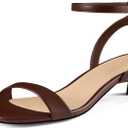Women Kitten Heel Sandals Ankle Strap Heeled Sandals Square Open Toe Dress Party Shoes (Brown)