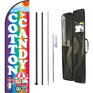Cotton Candy Sign Swooper Feather Flag Pole Kit,Include 12 ft Flagpole and 8 ft Banner,Heavy Duty Ground Mount Stake and Portable Travel Bag