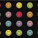 Flagship Carpets Rainbow Smileys in Black Criss-Cross Applesauce Educational Area Rug for Kids Room, Children's Classroom for Teaching and Playroom, 5' x 7'6", Black & Multi, Seats 20