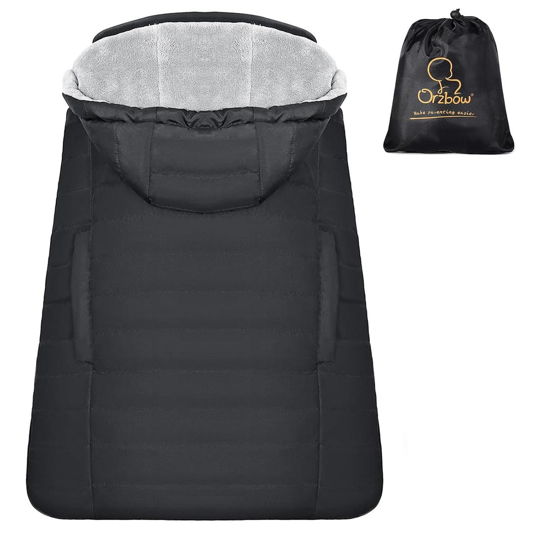 Orzbow Winter Baby Carrier Cover with Detachable Hood, Waterproof & Windproof, Universal for Baby Carriers and Baby Waist Stool, Baby Bunting Bag for Car Seats and Strollers with Storage Bag, Black