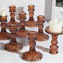 12Pcs Amber Candlestick Holders Set- 4" H Taper Candle Holders Bulk, Glass Candle Holders for Wedding, Party, Fall Dinner Table Centerpieces, Festival Gifts & Windowsill Decor (Amber Dimond Pattern)