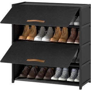 Shoe Rack, 5 Tier Shoe Storage Cabinet with Door 20 Pair Plastic Shoe Shelves Organizer for Closet, Entryway, Hallway, Bedroom, Black