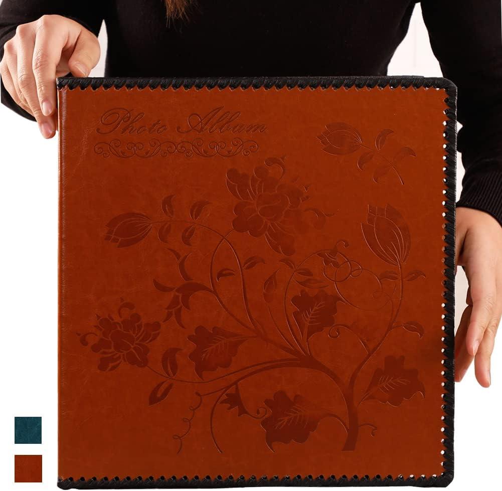 Photo Album Self Adhesive Pages, Huge Magnetic Self-Stick Picture Album with Leather Vintage Inspired Cover, Hand Made DIY Albums Holds 3X5, 4X6, 5X7, 6X8, 8X10, 10X12 Photos (Brown 80 Pages)