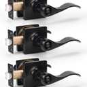 KNOBWELL 3 Pack Black Lever Door Handle Interior, Wave Style Privacy Door Levers Lock, Commercial Door Handle with Lock, Reversible for Left and Right