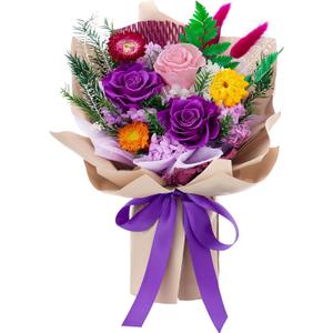 Forever Flowers Gifts for Mom, Mothers Day Preserved Flowers Bouquet Birthday Gifts for Her, Preserved Roses for Grandma Wife Anniversary Valentines Day Christmas (Purple Paper)