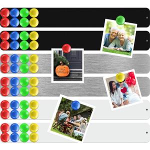 Outus 6 Pieces Frameless Magnetic Stainless Iron Board Strip 15 x 2 Inch Bulletin Bar Board Memo Strip Set with 48 Pieces Colorful Magnet for Kitchen Office(Silver, Black, White)