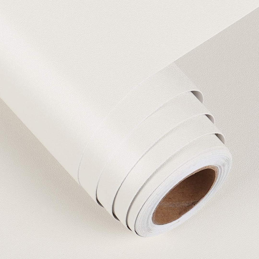 FunStick 36" x 200" Large Matte Cream White Wallpaper Peel and Stick White Contact Paper for Cabinets Self Adhesive Thick White Vinyl Removable Wall Paper Stick and Peel for Bedroom Walls Kitchen Desk